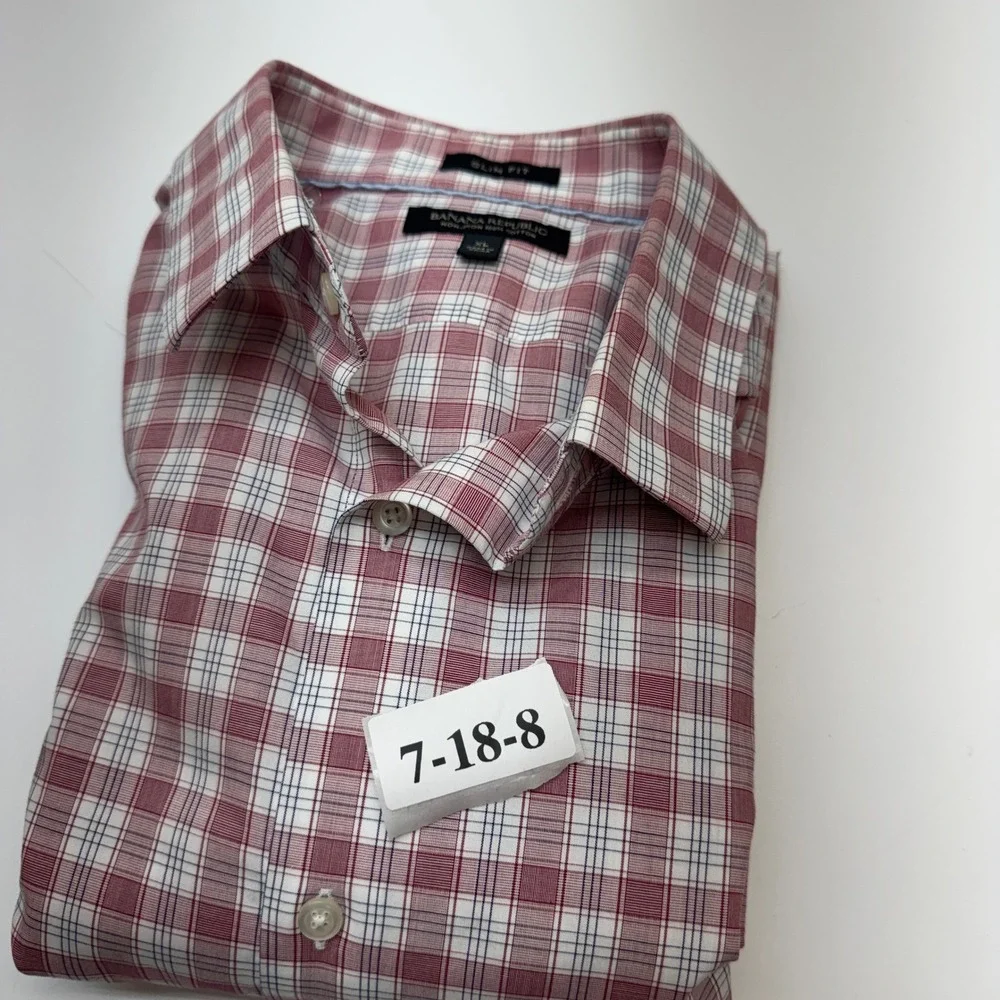 Banana Republic Shirt Mens XL Red Plaid Button Down Preppy Office Professional